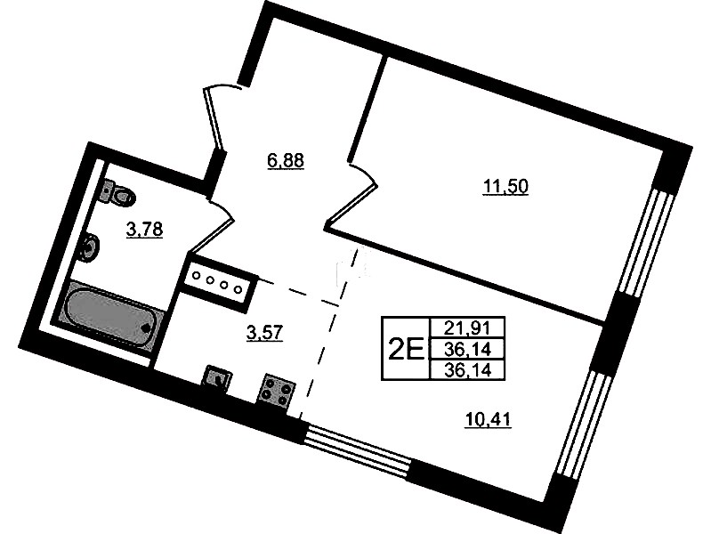 1-комнатная квартира 36.14 м², 4/9 эт., ЖК «Квартал Лаголово»